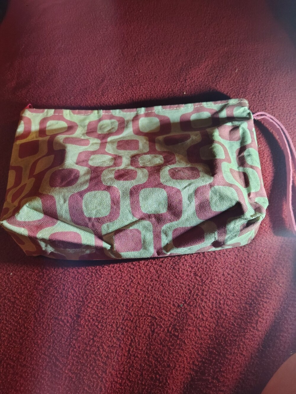 Patterned Canvas Wristlet in Green and Pink